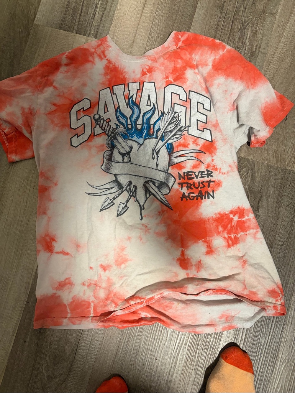 Savage Tie-Dye Graphic Tee - Orange/White size L